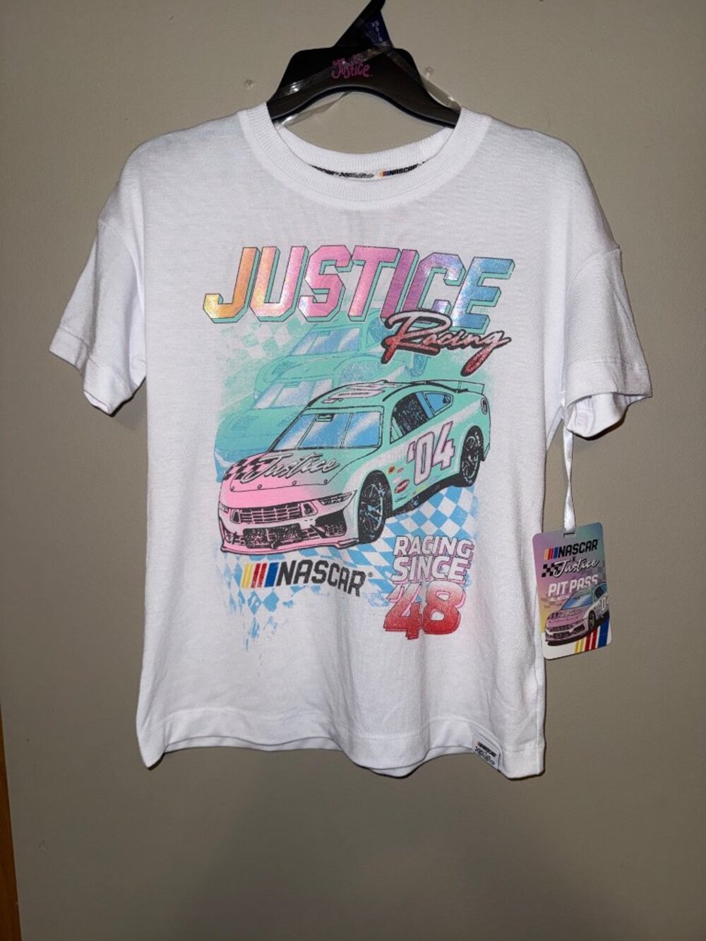 NASCAR X Justice Girls Racing Graphic Tee White XS 5/6 Short Sleeve Cotton Blend